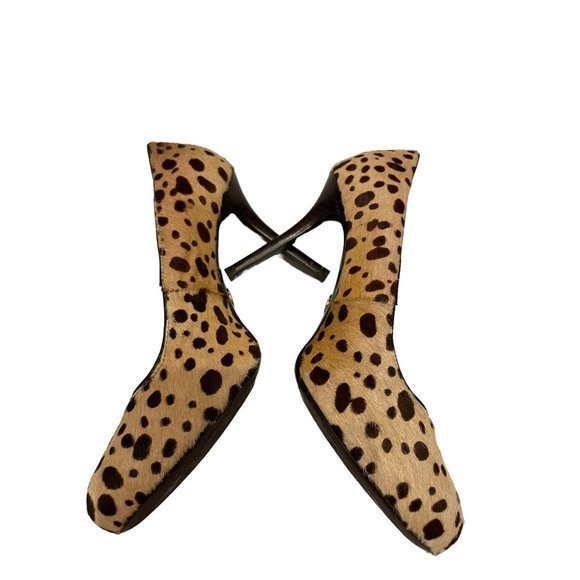 TORY BURCH Calf Hair Cheetah Print Leather Heels Shoes Women's 7M - Picture 6 of 11